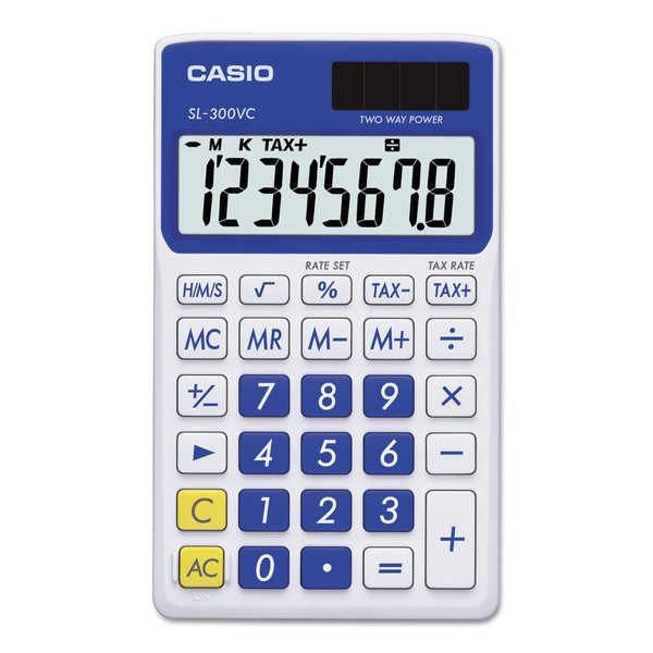 Casio SL-300SVCBE Handheld Calculator, 8-Digit LCD, Blue SL-300VC-BE